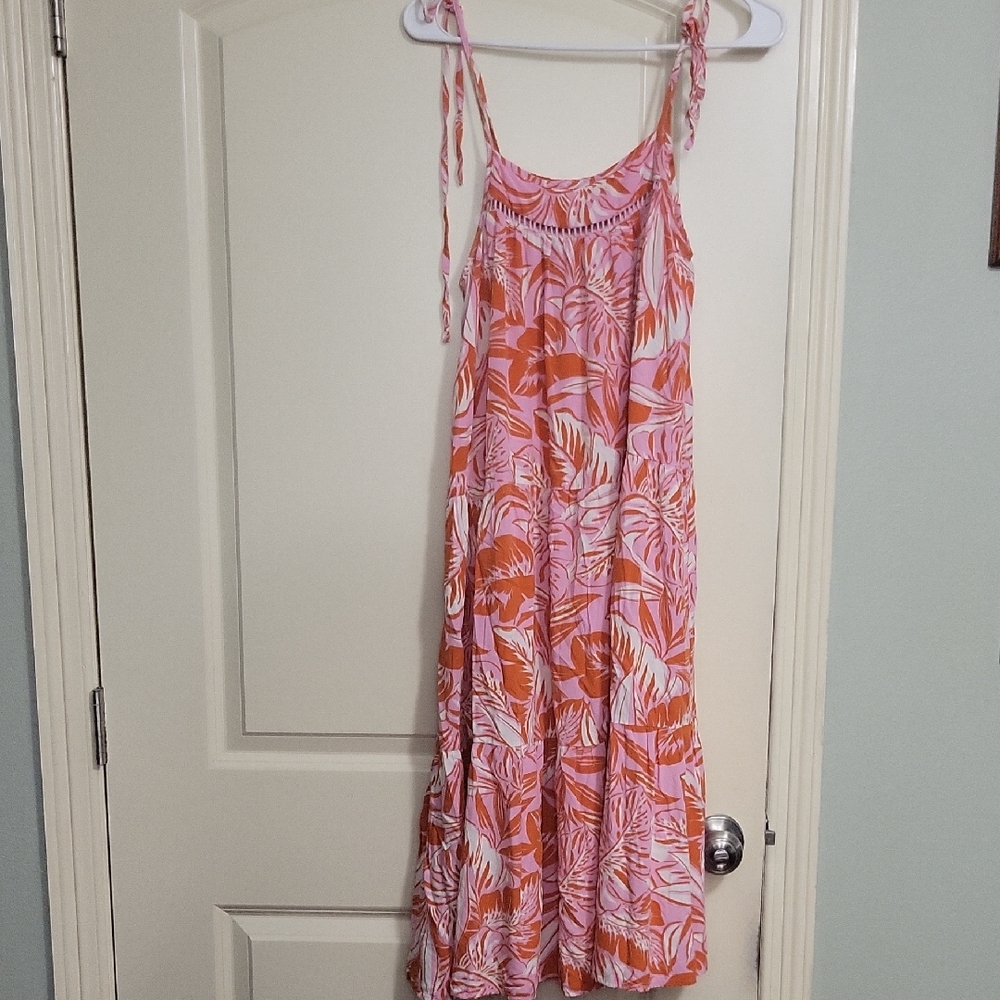Pink and Orange Tropical Maxi Dress